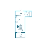 Студия, 26.5 м², жилая: 24.5 м², кухня: 4.3 м²