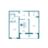 3-комнатная, 70.5 м², жилая: 66.5 м², кухня: 4.7 м²