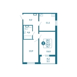 2-комнатная, 56.6 м², жилая: 54.5 м², кухня: 11.3 м²