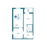 2-комнатная, 57 м², жилая: 55 м², кухня: 11.1 м²