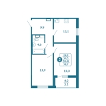 2-комнатная, 56.6 м², жилая: 54.5 м², кухня: 11.1 м²