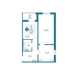 2-комнатная, 57 м², жилая: 55 м², кухня: 11.1 м²
